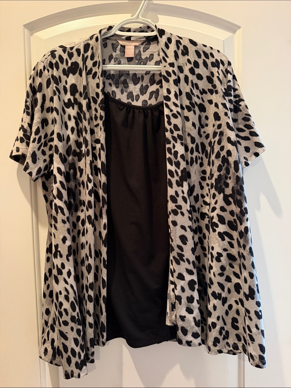 White Stag Animal Print Open-Front Cardigan with Attached Black Tank - Size XL
